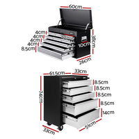 14 Drawers Toolbox Chest Cabinet Mechanic Trolley Garage Tool Storage Box
