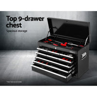 Tool Chest and Trolley Box Cabinet 16 Drawers Cart Garage Storage Black
