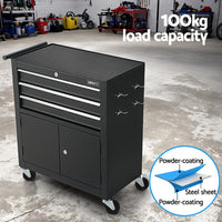 Giantz 3 Drawer Tool Box Chest Cabinet Toolbox Storage Garage Organiser Wheels