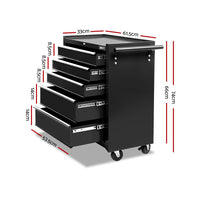 5 Drawer Mechanic Tool Box Cabinet Storage Trolley - Black