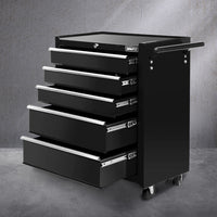 5 Drawer Mechanic Tool Box Cabinet Storage Trolley - Black
