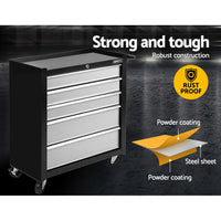 5 Drawer Mechanic Tool Box Cabinet Storage Trolley - Black & Grey