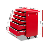 5 Drawer Mechanic Tool Box Cabinet Storage Trolley - Red