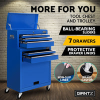7 Drawer Tool Box Cabinet Chest Storage Garage Toolbox Organiser Set Blue