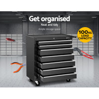 Tool Chest and Trolley Box Cabinet 7 Drawers Cart Garage Storage Black