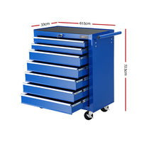 Tool Chest and Trolley Box Cabinet 7 Drawers Cart Garage Storage Blue