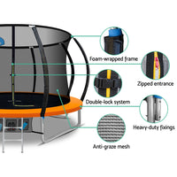 10FT Trampoline for Kids w/ Ladder Enclosure Safety Net Rebounder Orange