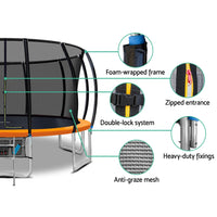 16FT Trampoline for Kids w/ Ladder Enclosure Safety Net Rebounder Orange