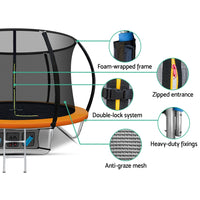8FT Trampoline for Kids w/ Ladder Enclosure Safety Net Rebounder Orange