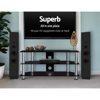 TV Stand 3 Tiers Storage Shelf Rack Tempered Glass Entertainment Unit