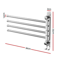 Towel Rail Rack Holder 4 Bars Wall Mounted Stainless Steel Swivel Hanging Hook