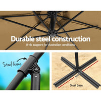 3M Umbrella with 50x50cm Base Outdoor Umbrellas Cantilever Sun Stand UV Garden Beige