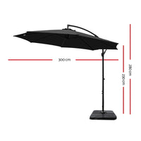 3M Umbrella with 50x50cm Base Outdoor Umbrellas Cantilever Sun Stand UV Garden Black