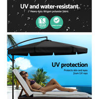 3M Umbrella with 48x48cm Base Outdoor Umbrellas Cantilever Sun Beach UV Black