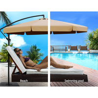 3M Umbrella with 50x50cm Base Outdoor Umbrellas Cantilever Patio Sun Beach UV Beige