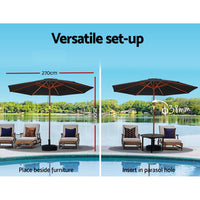 Outdoor Umbrella 2.7M with Base Pole Umbrellas Garden Stand Deck Black