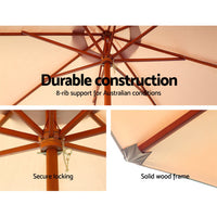 Outdoor Umbrella 3M Pole Cantilever Stand Garden Umbrellas Patio Beige