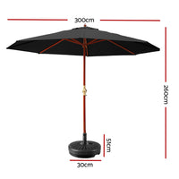 Outdoor Umbrella 3M with Base Pole Umbrellas Garden Stand Deck Black
