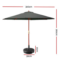 Outdoor Umbrella Pole Umbrellas 3M W/ Base Garden Stand Deck Charcoal