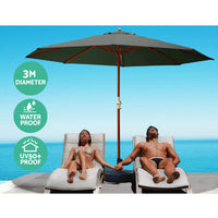 Outdoor Umbrella Pole Umbrellas 3M W/ Base Garden Stand Deck Charcoal