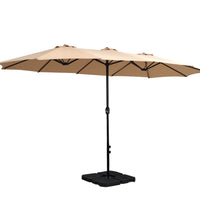 Instahut Outdoor Umbrella Beach Twin Base Stand Garden Sun Shade Beige 4.57m