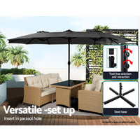 Outdoor Umbrella Twin Umbrellas Beach Garden Stand Base Sun Shade 4.57m