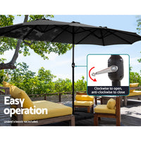 Outdoor Umbrella Twin Umbrellas Beach Garden Stand Base Sun Shade 4.57m
