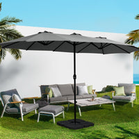 Outdoor Umbrella Twin Umbrellas Beach Stand Garden Base Sun Patio 4.57m