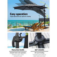 Outdoor Umbrella 3m Base Cantilever Beach Stand Sun Roma Charcoal 50cm