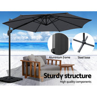 Outdoor Umbrella 3m Base Cantilever Beach Stand Sun Roma Charcoal 50cm