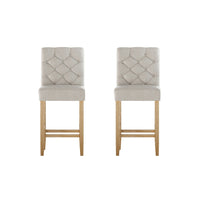 Bar Stools Kitchen Stool Wooden Barstools Linen Upholstered Chairs x2