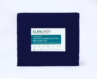 Elan Linen 100% Egyptian Cotton Vintage Washed 500TC Navy Blue 50 cm Deep Mega King Bed Sheets Set