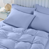 Royal Comfort 2000TC 6 Piece Bamboo Sheet & Quilt Cover Set Cooling Breathable - Queen - Light Blue