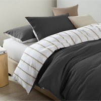 Royal Comfort Hemp Braid Cotton Blend Quilt Cover Set Reverse Stripe Bedding - Queen - Charcoal