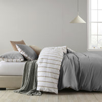 Royal Comfort Hemp Braid Cotton Blend Quilt Cover Set Reverse Stripe Bedding - Queen - Light Grey