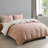 Royal Comfort Hemp Braid Cotton Blend Quilt Cover Set Reverse Stripe Bedding - King - Dusk Pink