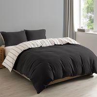 Royal Comfort Hemp Braid Cotton Blend Quilt Cover Set Reverse Stripe Bedding - King - Charcoal