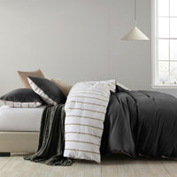 Royal Comfort Hemp Braid Cotton Blend Quilt Cover Set Reverse Stripe Bedding - King - Charcoal