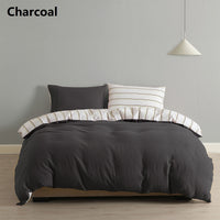 Royal Comfort Hemp Braid Cotton Blend Quilt Cover Set Reverse Stripe Bedding - King - Charcoal