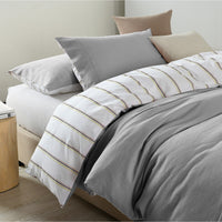 Royal Comfort Hemp Braid Cotton Blend Quilt Cover Set Reverse Stripe Bedding - King - Light Grey