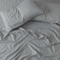 Royal Comfort Stripes Linen Blend Sheet Set Bedding Luxury Breathable Ultra Soft - Queen - Charcoal