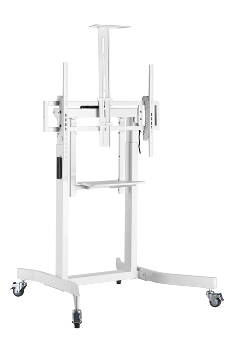 BRATECK Deluxe Motorized Large TV Cart with Tilt, Equipment Shelf and Camera Mount Fit 55'-100' Up to 120Kg - White
