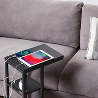 E-Shaped Sofa Side Table with Power Board, Black