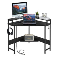 L-Shaped Desk with Built-In Charging Station, Black