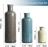 Ceramic Vases Set of 3 Crackled Finish Blue Farmhouse for Home Dýÿcor
