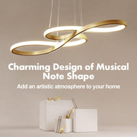 LED Modern Chandelier, Musical Note, Dimmable Pendant, Gold