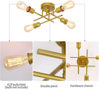 Modern Industrial Chandelier, 4 Light, Gold