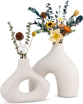 Ceramic Set of 2 Modern White Vases for Home Dýÿcor