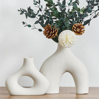 Ceramic Set of 2 Modern White Vases for Home Dýÿcor
