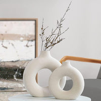 Ceramic Set of 2 Creative Round White Vases for Home Decor